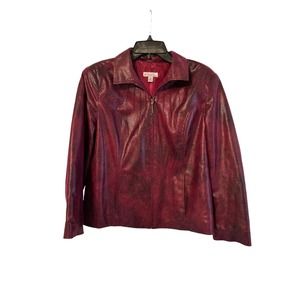 Kim Rogers Petite Purple Faux Snakeskin Jacket Zip Fron Size 10P 10 Petite